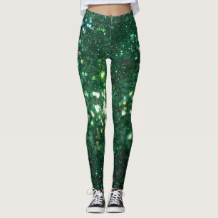 Feiertagsschein Glitz-Grün-Glitzerdruck Leggings