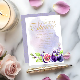 Feigen Boho Lila Lavendel Blumen Hochzeitsdusche Folieneinladung