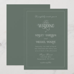 Feigen Grün Elegante Luxus-Monochrom-Hochzeit Einladung