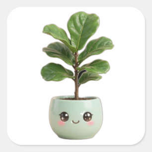 Feigenblatt-Feige Kawaii Indoor-Pflanzen-Aufkleber Quadratischer Aufkleber
