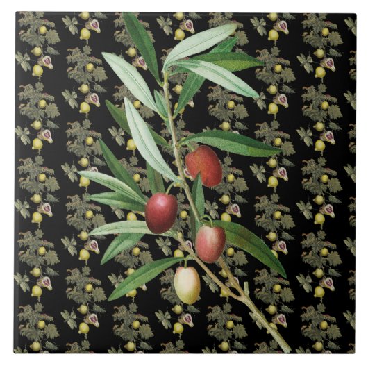 Feigenblatt und Olivenzweig Botanisch Schwarz Rust Fliese (Vorderseite)
