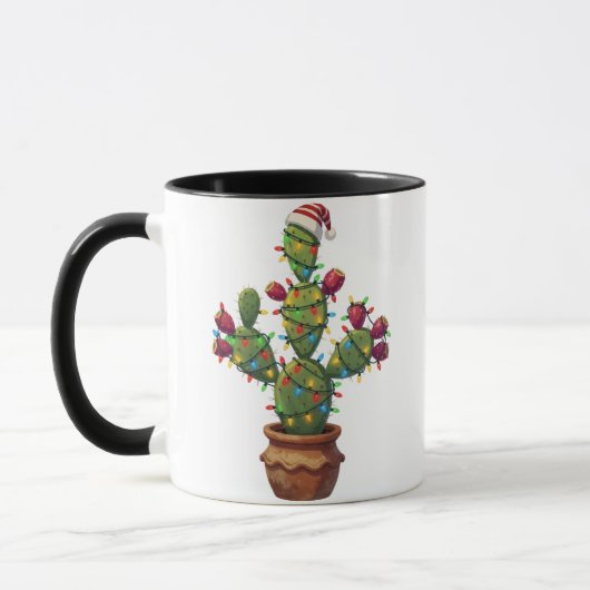 Feigenkaktus mit hellen farbenfrohen Weihnachten Tasse (Links)