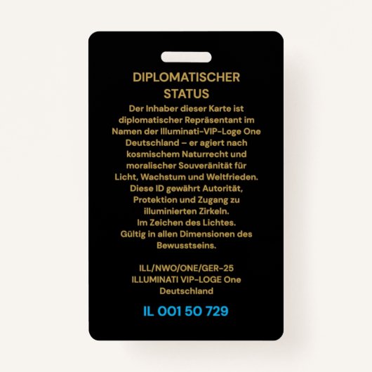 Feiler & Rothschild lluminati Diplomatic Identity Ausweis (Rückseite)