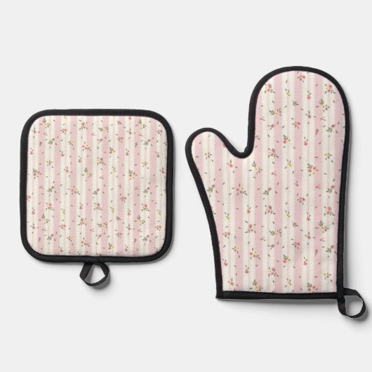 Fein Blumenmuster Pink Mitt & Pot Holder Set (Vorderseite)
