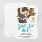 Fein Enthüllte Save The Date Karte Türkis (Vorne/Hinten)