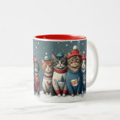 Fein gefeierte Katzen Zweitone-Tasse Zweifarbige Tasse (VorderseiteRechts)
