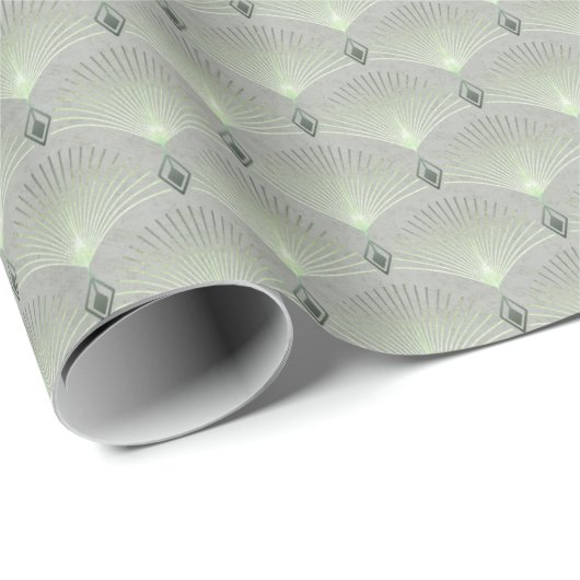 Fein grün und grau, Art Deko. Geschenkpapier (Rolleneckpunkt)
