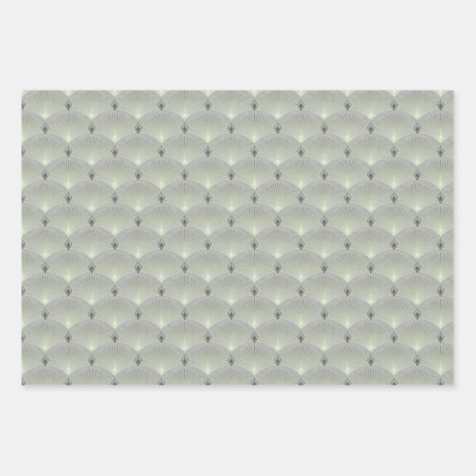 Fein grün und grau, Art Deko. Geschenkpapier Set (Vorderseite)