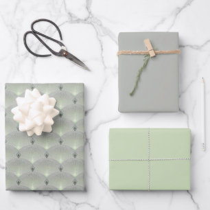 Fein grün und grau, Art Deko. Geschenkpapier Set