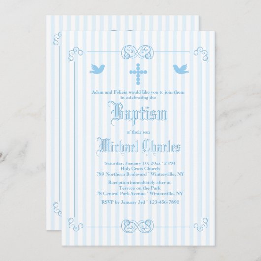 Fein Rahmen Blauer religiöse Einladung (Vorne/Hinten)