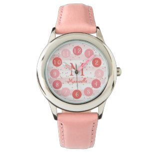 Fein rosa Glitzer Monogram Girl-Geschenk Armbanduhr