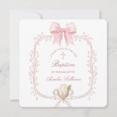 Fein rosa Rahmen Taufplatz Einladung (Vorderseite)