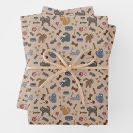 Fein spielende Katzen im braunen Hintergrund Geschenkpapier Set