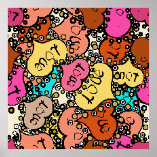 Fein Vintages Muster mit winziger Orange, Schwarz  Poster