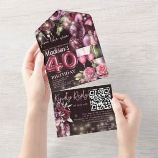 Fein wie Wein 40. Geburtstag RSVP QR Code All In One Einladung