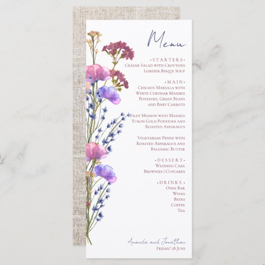 Feine Acrylblume Menükarte (Vorne/Hinten)