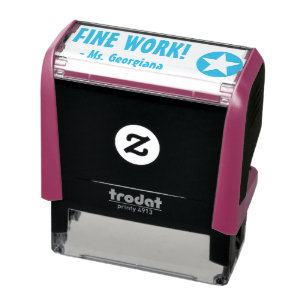 "FEINE ARBEIT!" + Name des Tutor-Briefmarke Rubber Permastempel