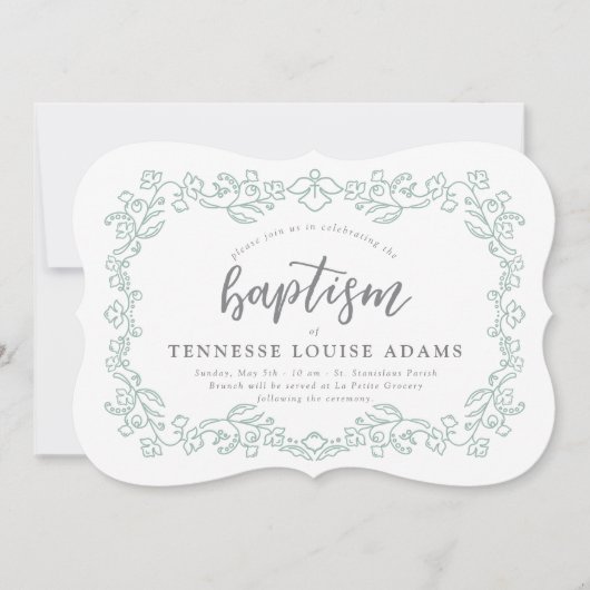 Feine Bloral Baby Taufe Einladung (Vorderseite)
