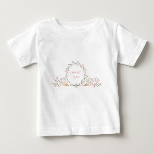 Feine Blume und Federn Monogramm Baby T-shirt (Vorderseite)