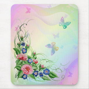 Feine Blumen und Schmetterlinge Mousepad