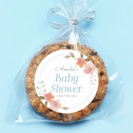 Feine Blumenblauer Babydusche Rundsticker Runder Aufkleber