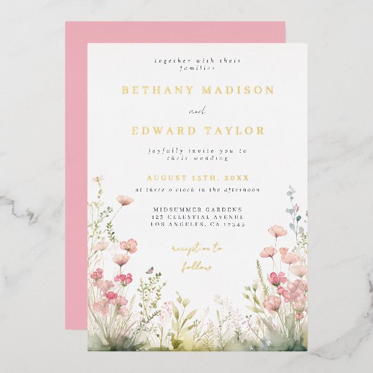 Feine Blumenzunge Einladung (Vorderseite/Rückseite)