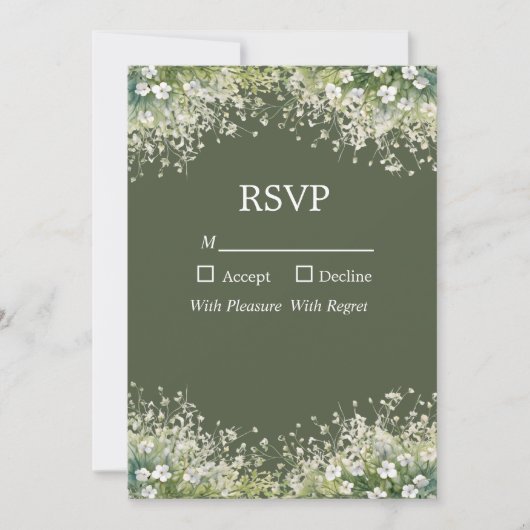 Feine Blüte auf der Olive Green RSVP Card Einladung (Vorderseite)