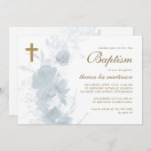 Feine Blüte mit Kreuztaufen Einladung (Vorne/Hinten)