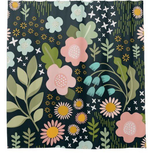 Feine Blüte: Nahtlose Vintage Schönheit. Duschvorhang (Vorderseite)