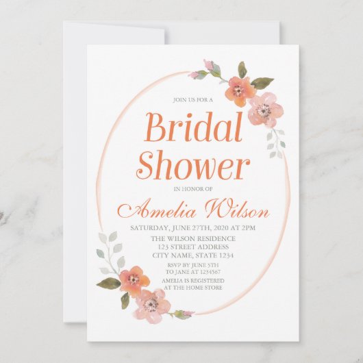 Feine Blütendusche Orange Bridal Einladung (Vorderseite)