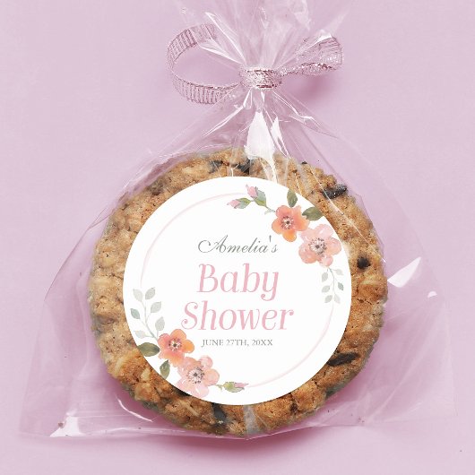Feine Blütenpink-Babydusche Rundkleber Runder Aufkleber