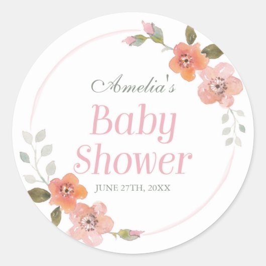 Feine Blütenpink-Babydusche Rundkleber Runder Aufkleber (Vorderseite)