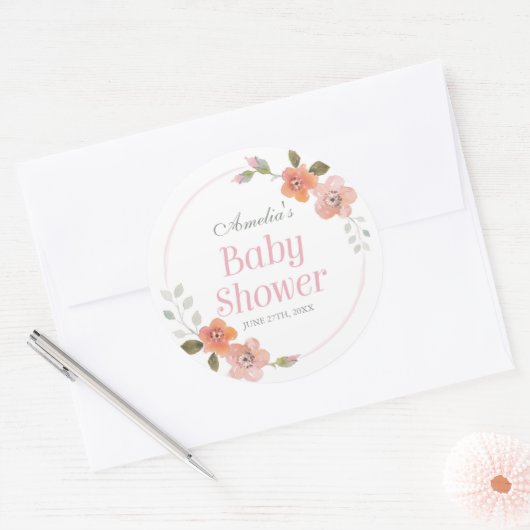 Feine Blütenpink-Babydusche Rundkleber Runder Aufkleber (Umschlag)