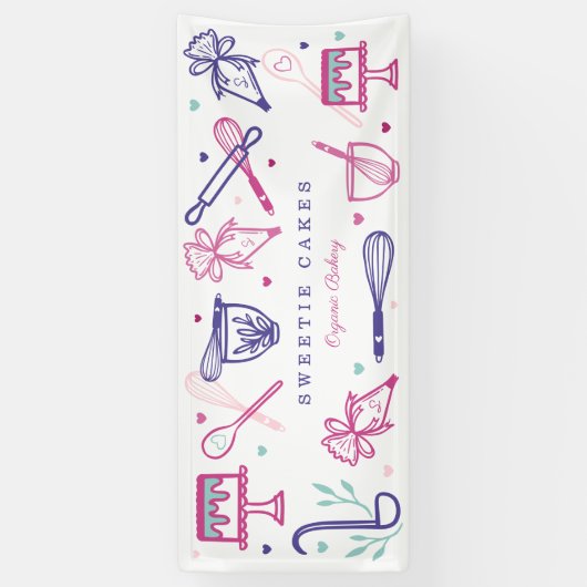 Feine bunte Backwaren & Kochen Utensitis Kuchen Bä Banner (Vertikal)