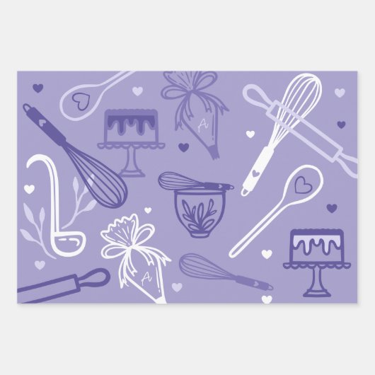 Feine buntes Backen & Kochen Utensidmuster Geschenkpapier Set (Vorderseite 3)