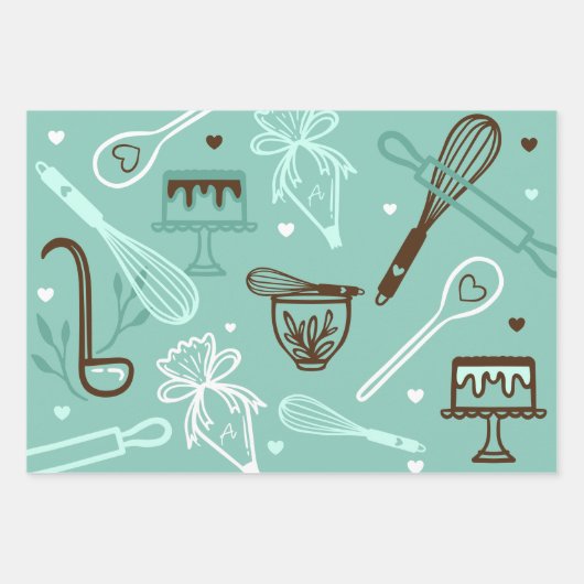 Feine buntes Backen & Kochen Utensidmuster Geschenkpapier Set (Vorderseite 2)