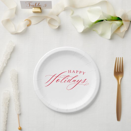 FEINE CALLIGRAPHIE Happy Holidays niedliche, elega Pappteller (Hochzeit)