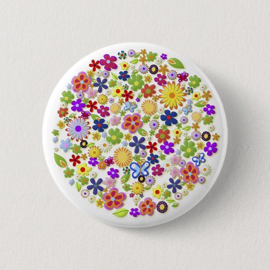 Feine Coole Blume Niedlich Giro Retro Button (Vorderseite)