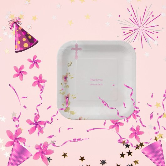 Feine Eleganz florale Taufpapier Teller