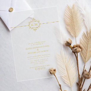 Feine Filigran Gold Hochzeit Transparent ID871 Acryleinladungen