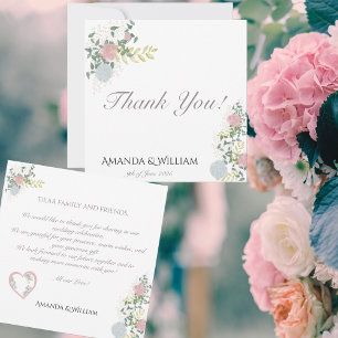 Feine Florale Aquarell-Hochzeit Dankeskarte