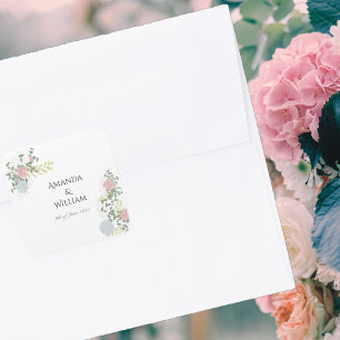 Feine Florale Aquarell-Hochzeit Quadratischer Aufkleber
