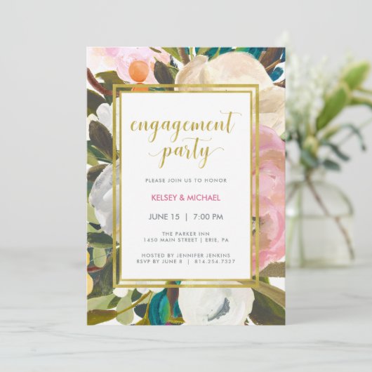 Feine florale Aquarellpartnerin Einladung (Stehend Vorderseite)