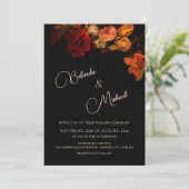 Feine Kunst Blumen Dunkle Hochzeit Einladung (Stehend Vorderseite)