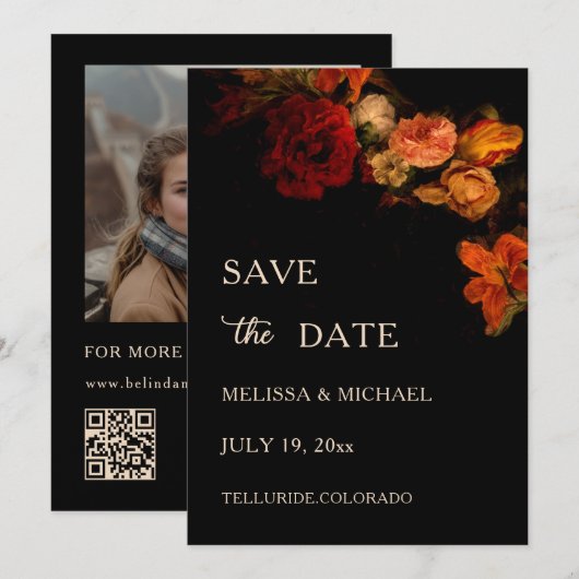 Feine Kunst Blumen Dunkle Hochzeit Save The Date (Vorne/Hinten)