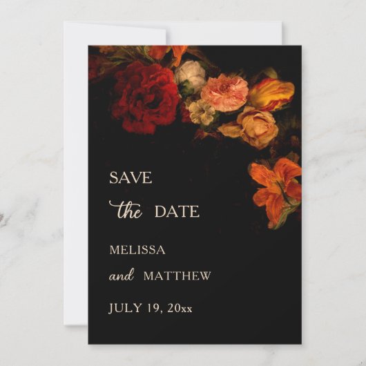 Feine Kunst Blumen Dunkle Hochzeit Save The Date (Vorderseite)