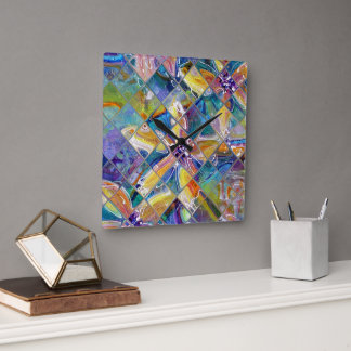 Feine Kunst florales Mosaik individuell anpassbare Quadratische Wanduhr