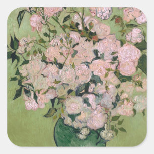 Feine Kunst Van Gogh der rosa Rosen-(F682) Quadratischer Aufkleber