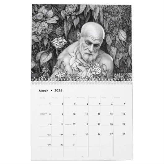 Feine Linien und Silberstreifen feiern das Alter Kalender (Mär 2026)