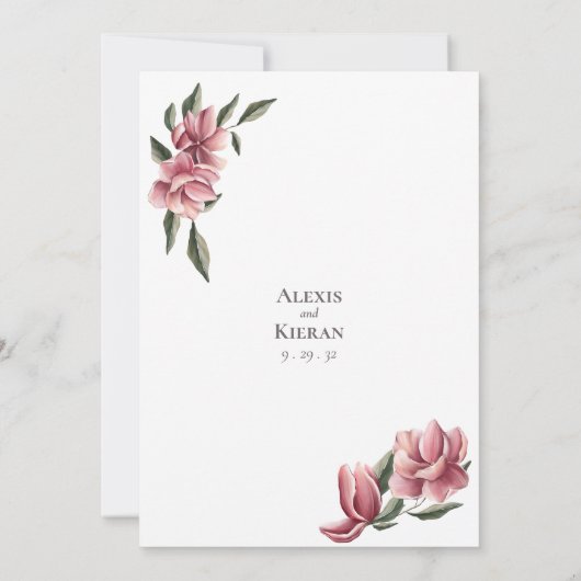 Feine Magnolia Rosa & Blush Einladung zur Hochzeit (Rückseite)